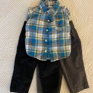 18m Corduroy and button down shirt set. Grey, black, blue.